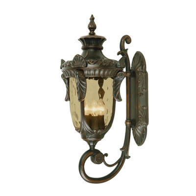 Stylish Outdoor Ip44 3-Bulb Wall Light In Old Bronze Finish