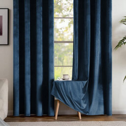 Ameha Navy Velvet Curtain Ready Made Eyelet Blackout Thermal Insulated Living Room Curtain Pair 90''x90'' With Tiebacks - thumbnail 9