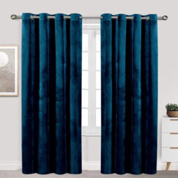 Ameha Navy Velvet Curtain Ready Made Eyelet Blackout Thermal Insulated Living Room Curtain Pair 90''x90'' With Tiebacks - thumbnail 8