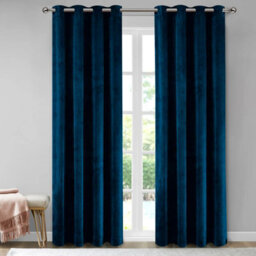 Ameha Navy Velvet Curtain Ready Made Eyelet Blackout Thermal Insulated Living Room Curtain Pair 90''x90'' With Tiebacks - thumbnail 7