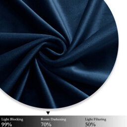 Ameha Navy Velvet Curtain Ready Made Eyelet Blackout Thermal Insulated Living Room Curtain Pair 90''x90'' With Tiebacks - thumbnail 5