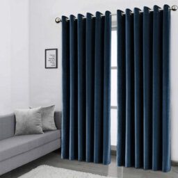 Ameha Navy Velvet Curtain Ready Made Eyelet Blackout Thermal Insulated Living Room Curtain Pair 90''x90'' With Tiebacks - thumbnail 1