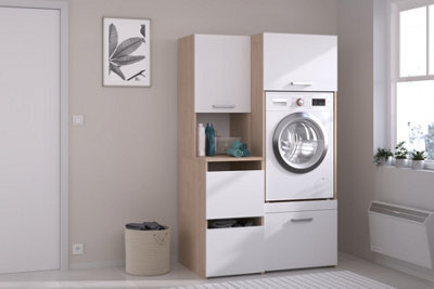 Parisot Utility Room Laundry Cabinet Housing Unit For Washing Machine Or Dryer With Storage Cupboards - White / Oak - image 1
