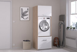 Parisot Utility Room Laundry Cabinet Housing Unit For Washing Machine Or Dryer With Storage Cupboards - White / Oak - thumbnail 2
