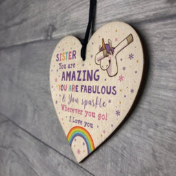 Red Ocean Novelty Sister Gift For Birthday Christmas Unicorn Plaque Wooden Heart From Brother - thumbnail 7