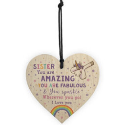 Red Ocean Novelty Sister Gift For Birthday Christmas Unicorn Plaque Wooden Heart From Brother - thumbnail 5