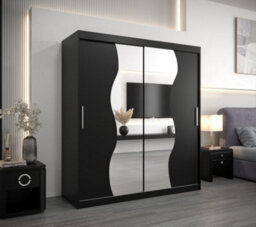 Arte Madrid Contemporary 2 Mirrored Sliding Door Wardrobe 9 Shelves 2 Rails Black Matt (H)2000mm (W)1800mm (D)620mm - thumbnail 2