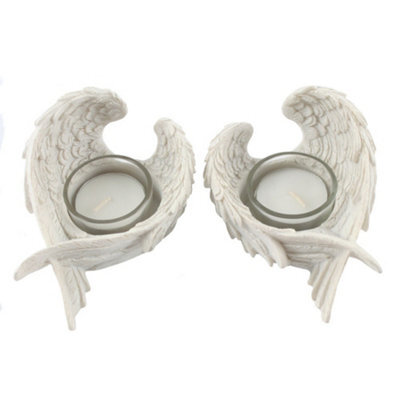Something Different Angel Wings Tea Light Holder (Pack Of 2) White (One Size) - image 1