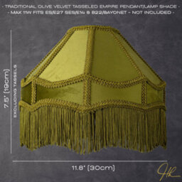 Happy Homewares Traditional Victorian Empire Lamp Shade In Olive Green Velvet With Long Tassels - thumbnail 7