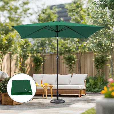 Sundaze 2X3M Green Rectangular Garden Parasol Umbrella Sun Shade Tilt Crank + Base + Cover - image 1