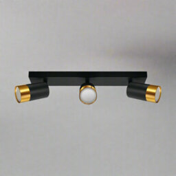 Cgc Puzon Black & Gold Gu10 Adjustable Triple Three Head Gu10 Ceiling Spotlight Bar Light - thumbnail 4