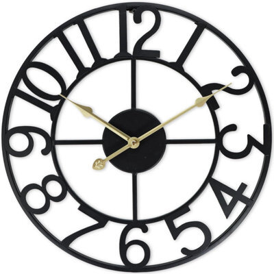 Large Wall Clocks For Living Room Metal Wall Clock Silent Non-Ticking Roman Indoor & Outdoor Vintage Clock Numeral-Black, 47 Cm - image 1