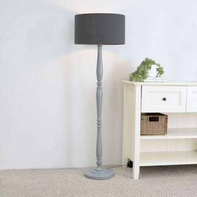 Valuelights Victoria Traditional Grey Wood Candlestick Floor Lamp With Charcoal Drum Shade - image 1