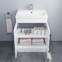 Affine Gloss White Bathroom Suite 1700mm Straight Bath Screen Basin Toilet Vanity Unit - thumbnail 5
