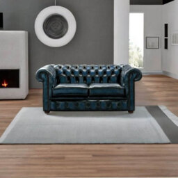 Chesterfield 2 Seater Antique Blue Real Leather Sofa Settee Bespoke In Classic Style - thumbnail 4