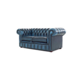 Chesterfield 2 Seater Antique Blue Real Leather Sofa Settee Bespoke In Classic Style - thumbnail 5