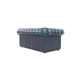 Chesterfield 2 Seater Antique Blue Real Leather Sofa Settee Bespoke In Classic Style - thumbnail 7