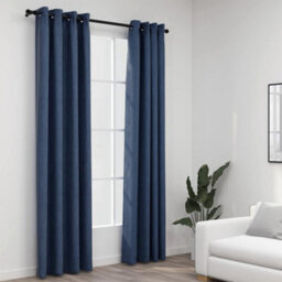 Berkfield Linen-Look Blackout Curtains With Grommets 2 Pcs Blue 140X225Cm