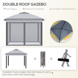 Outsunny Pop Up Gazebo Height Adjustable Canopy Tent W/ Carrying Bag, Grey - thumbnail 4