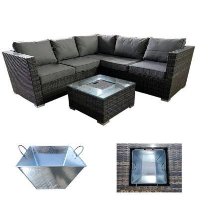 5 Seater Rattan Garden Furniture Set, Patio Corner Sectional Sofa With Ice Bucket Coffee Table, Padded Patio Sofa Set - Gray - image 1