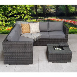 5 Seater Rattan Garden Furniture Set, Patio Corner Sectional Sofa With Ice Bucket Coffee Table, Padded Patio Sofa Set - Gray - thumbnail 4