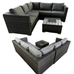 5 Seater Rattan Garden Furniture Set, Patio Corner Sectional Sofa With Ice Bucket Coffee Table, Padded Patio Sofa Set - Gray - thumbnail 7