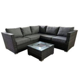 5 Seater Rattan Garden Furniture Set, Patio Corner Sectional Sofa With Ice Bucket Coffee Table, Padded Patio Sofa Set - Gray - thumbnail 2