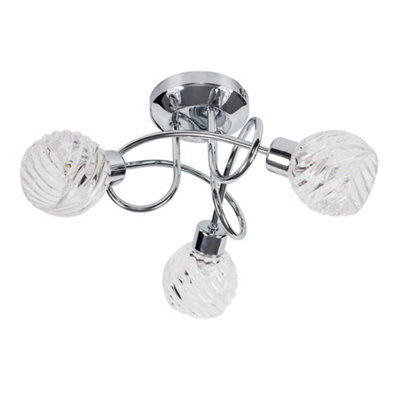Valuelights Reyka 3 Way Polished Chrome Curved Arm Flush Ceiling Light With Swirled Glass Dome Shades With Led Bulb - image 1