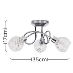 Valuelights Reyka 3 Way Polished Chrome Curved Arm Flush Ceiling Light With Swirled Glass Dome Shades With Led Bulb - thumbnail 9