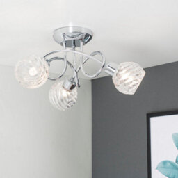 Valuelights Reyka 3 Way Polished Chrome Curved Arm Flush Ceiling Light With Swirled Glass Dome Shades With Led Bulb - thumbnail 5