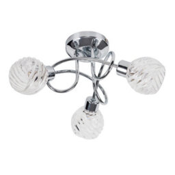 Valuelights Reyka 3 Way Polished Chrome Curved Arm Flush Ceiling Light With Swirled Glass Dome Shades With Led Bulb