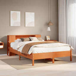 Berkfield Bookcase Bed Without Mattress Wax Brown 150X200 Cm King Solid Wood Pine - thumbnail 1