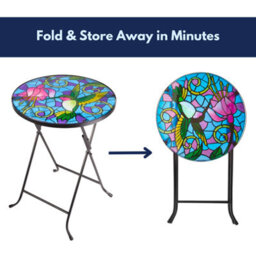 Outdoor Folding Side Table With Mosaic Hummingbird Glass Top - thumbnail 9