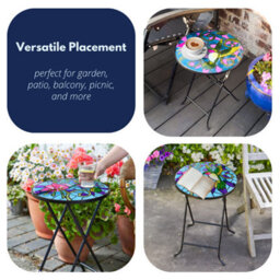 Outdoor Folding Side Table With Mosaic Hummingbird Glass Top - thumbnail 8