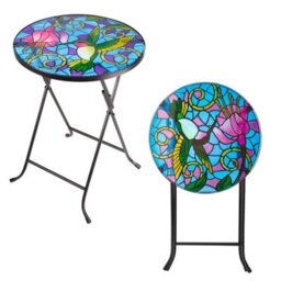 Outdoor Folding Side Table With Mosaic Hummingbird Glass Top - thumbnail 3