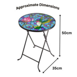 Outdoor Folding Side Table With Mosaic Hummingbird Glass Top - thumbnail 6