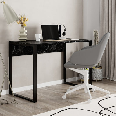 Decortie Inna Modern Work Table Lotus With Sturdy Black Metal Legs Particle Board Industrial Desk Width 110Cm - image 1