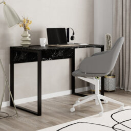 Decortie Inna Modern Work Table Lotus With Sturdy Black Metal Legs Particle Board Industrial Desk Width 110Cm