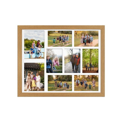 AK Frames 20X16 Oak Sleek Multi Photo Frame With White Mount - Holds 9 Apertures (2X) 7X5, (7X) 6X4 Photos - image 1