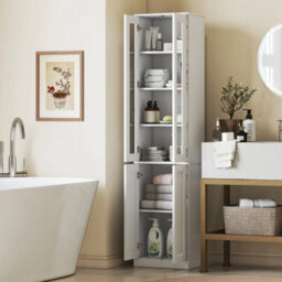 Tall Bathroom Storage Cabinet, 6-Tier Bathroom Cabinet, White - thumbnail 5