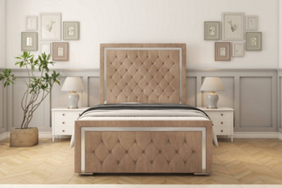 "Sloomy Sofia Chrome Mink Naples Bed Frame With 50"" Upholstered Headboard 3' Single" - image 1