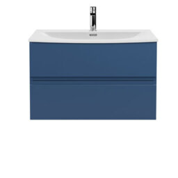 Hudson Reed Urban Satin Blue Wall Hung 2 Drawer Vanity Unit And Curved Basin With Silent Close, 550 X 810 X 395 - thumbnail 1