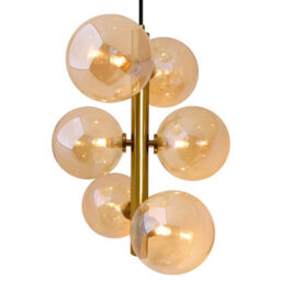 Long Life Lamps Company 6 Cluster Amber Glass Globe Lamp Shades Brass Ceiling Pendant Light K443