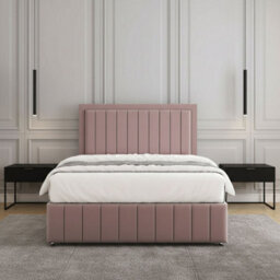 REGIONAL FURNISHINGS Pink Plush Velvet Divan Bed Set Upholstered 24Inch Headboard & Footboard & 4 Drawers No Mattress In 3Ft 4Ft 4Ft6 5Ft 6Ft Sizes - thumbnail 3