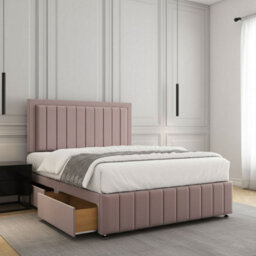 REGIONAL FURNISHINGS Pink Plush Velvet Divan Bed Set Upholstered 24Inch Headboard & Footboard & 4 Drawers No Mattress In 3Ft 4Ft 4Ft6 5Ft 6Ft Sizes - thumbnail 2