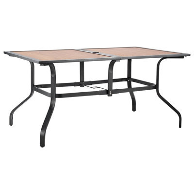 Vevor Outdoor Patio Dining Table, 150Cm Long Rectangular Wood-Like Steel Slat Backyard Bistro Tables For 4-6, Brown - image 1