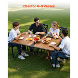 Vevor Outdoor Patio Dining Table, 150Cm Long Rectangular Wood-Like Steel Slat Backyard Bistro Tables For 4-6, Brown - thumbnail 2