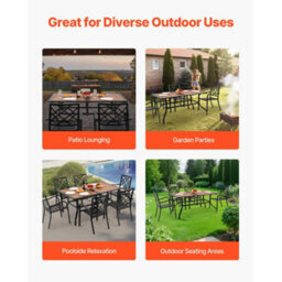 Vevor Outdoor Patio Dining Table, 150Cm Long Rectangular Wood-Like Steel Slat Backyard Bistro Tables For 4-6, Brown - thumbnail 6