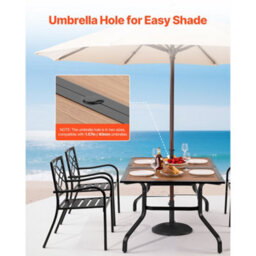 Vevor Outdoor Patio Dining Table, 150Cm Long Rectangular Wood-Like Steel Slat Backyard Bistro Tables For 4-6, Brown - thumbnail 5