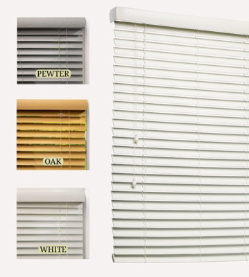 Lister Cartwright 50mm Woodgrain Fauxwood Venetian Blinds Windows Easy Fit Child Safety (White, 135 Cm Width X 160 Cm Drop) - image 1